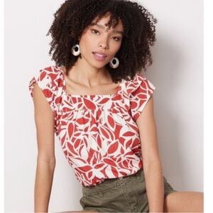 Sanctuary Women's Red and White Leaf Print Ruffle Top - Size M